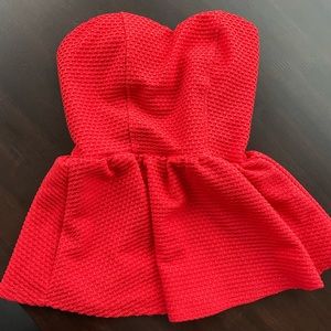 Bright orange peplum strapless top with back detail